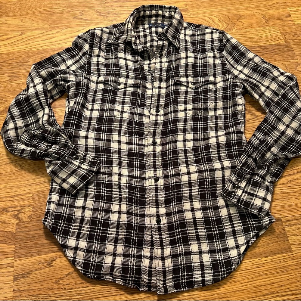 Polo Ralph Lauren Black and White Flannel Snap -Front Shirt
